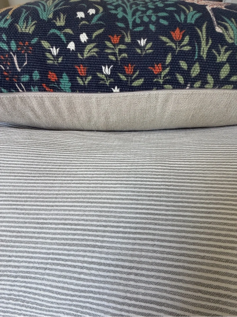 Forest Animal Decorative Pillow in Navy with Multicolor Motif with down insert